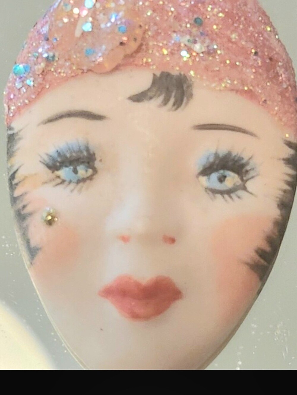 Vtg FLAPPER Hand Paint GLITZ Glamour Bone China DECO Handmade Dancer Brooch PIN